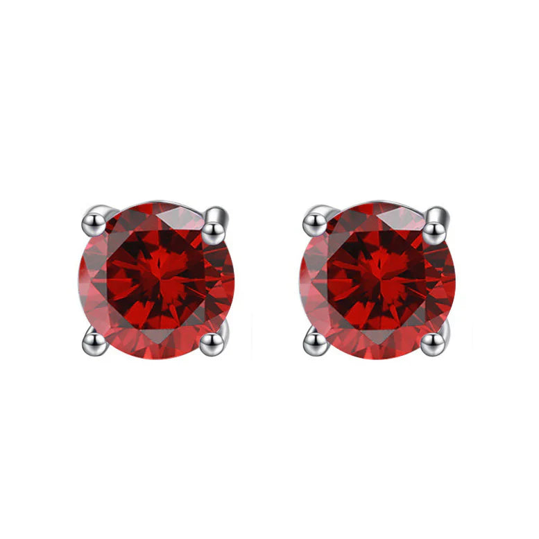 DiamondX 18K White Gold 1 Carat Created Round Sapphire Birthstone Stud Earrings All Colors Plated