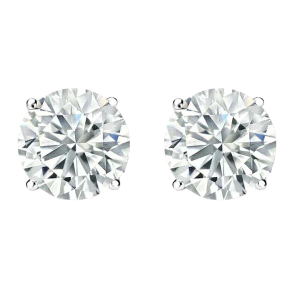 14k White Gold 1/4 Carat Solitaire Created Diamond 2 Pair Round and Princess Stud Earrings