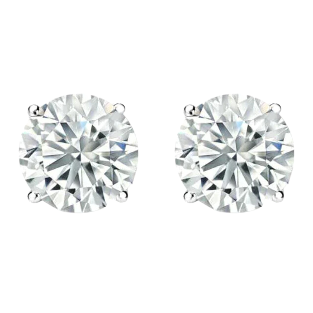 14k White Gold 1/4 Carat Solitaire Created Diamond 2 Pair Round and Princess Stud Earrings