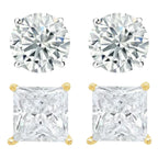 14k White and Yellow Gold 1/4 Carat Solitaire Created Diamond 2 Pair Round and Princess Stud Earrings