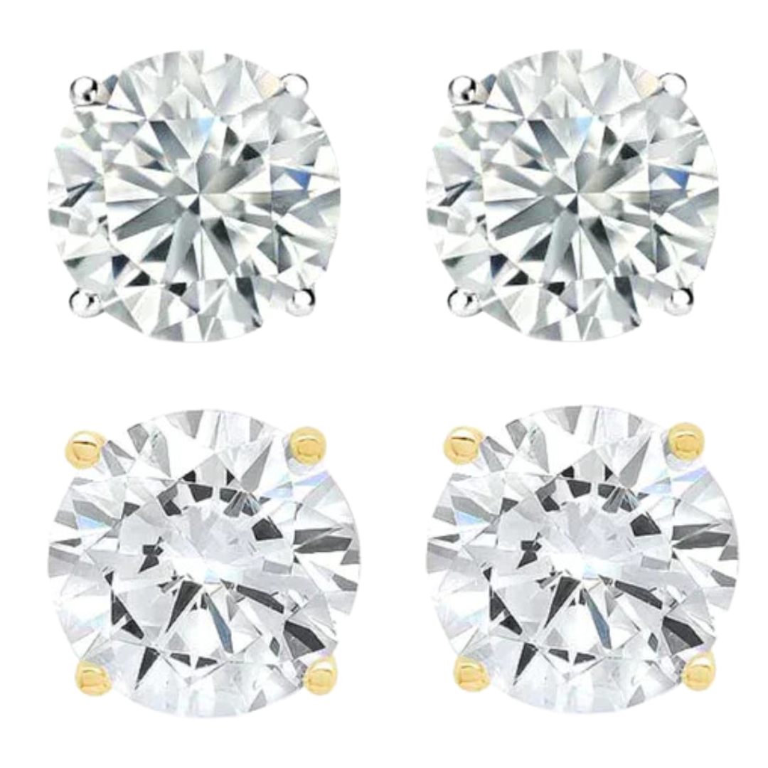14k White And Yellow Gold 1/2 Carat Solitaire Created Diamond 2 Pair Round Stud Earrings