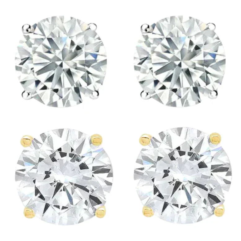 14k White And Yellow Gold 1/4 Carat Solitaire Created Diamond 2 Pair Round Stud Earrings