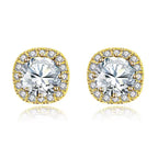 DiamondX 18k Yellow Gold 1 Carat Created Halo Round Sapphire Birthstone Stud Earrings All Colors Plated