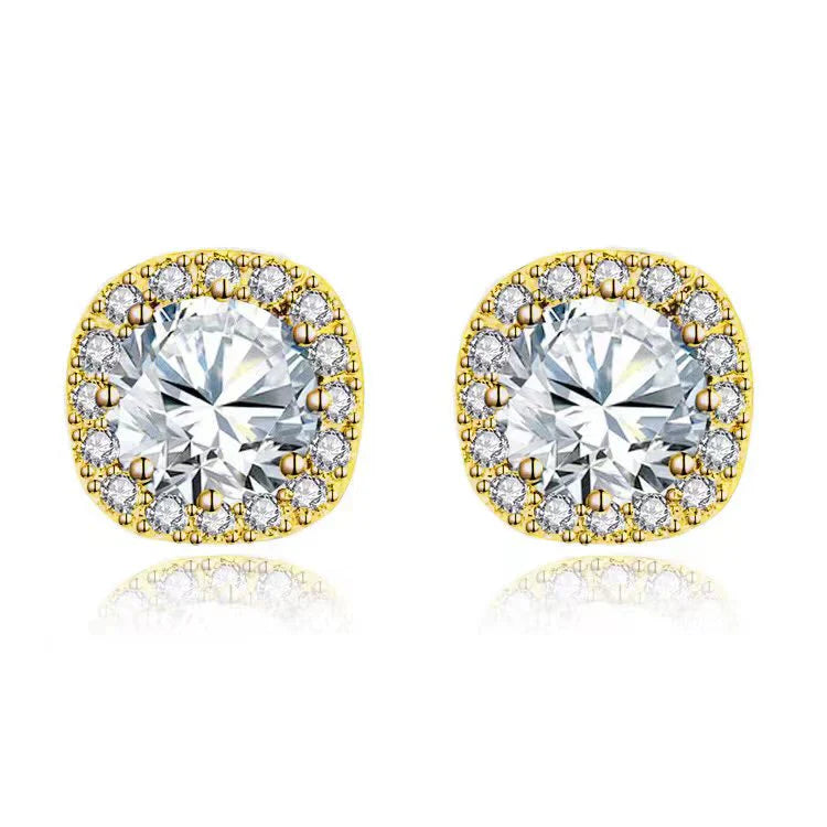 DiamondX 18k Yellow Gold 1 Carat Created Halo Round Sapphire Birthstone Stud Earrings All Colors Plated