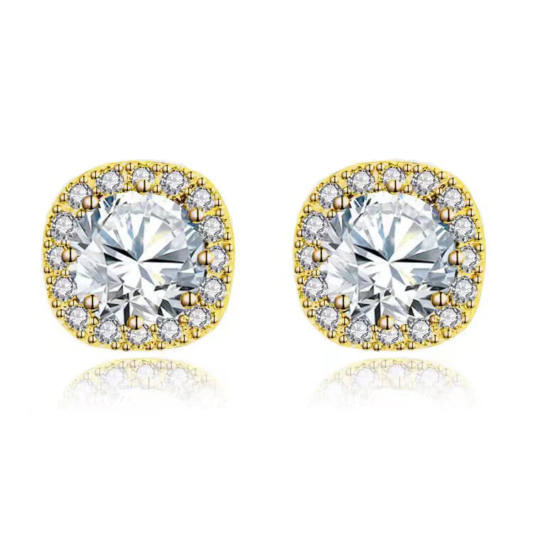 DiamondX 18k Yellow Gold 1 Carat Created Halo Round Sapphire Birthstone Stud Earrings All Colors Plated