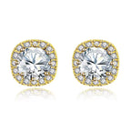 DiamondX 18k Yellow Gold 1 Carat Created Halo Round Sapphire Birthstone Stud Earrings All Colors Plated