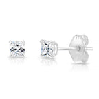 14k White Gold Square CZ Stud Earrings - Pushback