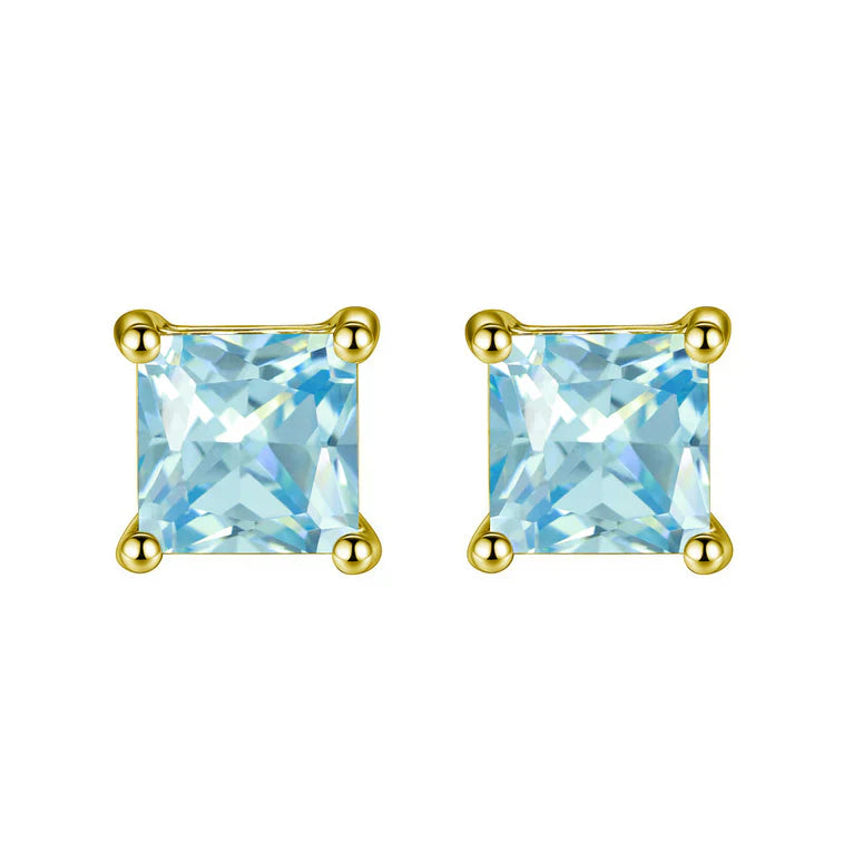 DiamondX 18K Yellow Gold 1 Carat Created Princess Sapphire Birthstone Stud Earrings All Colors Plated