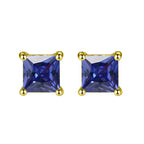 DiamondX 18K Yellow Gold 1 Carat Created Princess Sapphire Birthstone Stud Earrings All Colors Plated