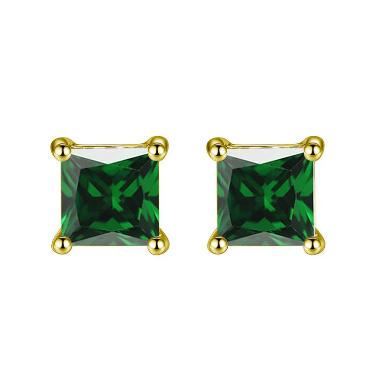 DiamondX 18K Yellow Gold 1 Carat Created Princess Sapphire Birthstone Stud Earrings All Colors Plated