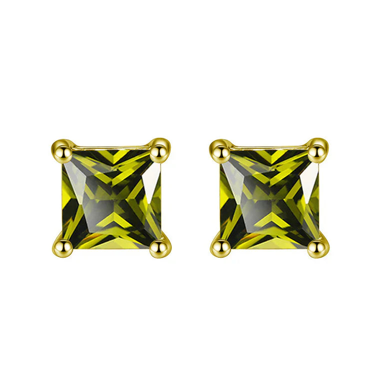 DiamondX 18K Yellow Gold 1 Carat Created Princess Sapphire Birthstone Stud Earrings All Colors Plated