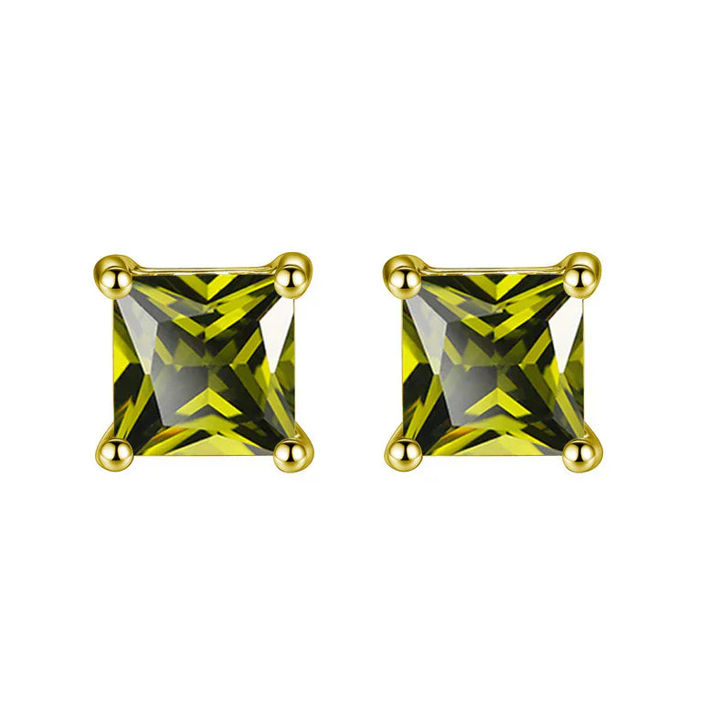 DiamondX 18K Yellow Gold 1 Carat Created Princess Sapphire Birthstone Stud Earrings All Colors Plated