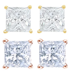 14k Yellow And Rose Gold 1/4 Carat Solitaire Created Diamond 2 Pair Princess Stud Earrings