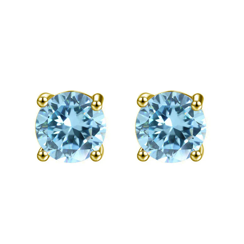 DiamondX 18K Yellow Gold 1 Carat Created Round Sapphire Birthstone Stud Earrings All Colors Plated