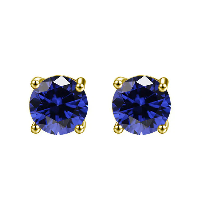 DiamondX 18K Yellow Gold 1 Carat Created Round Sapphire Birthstone Stud Earrings All Colors Plated