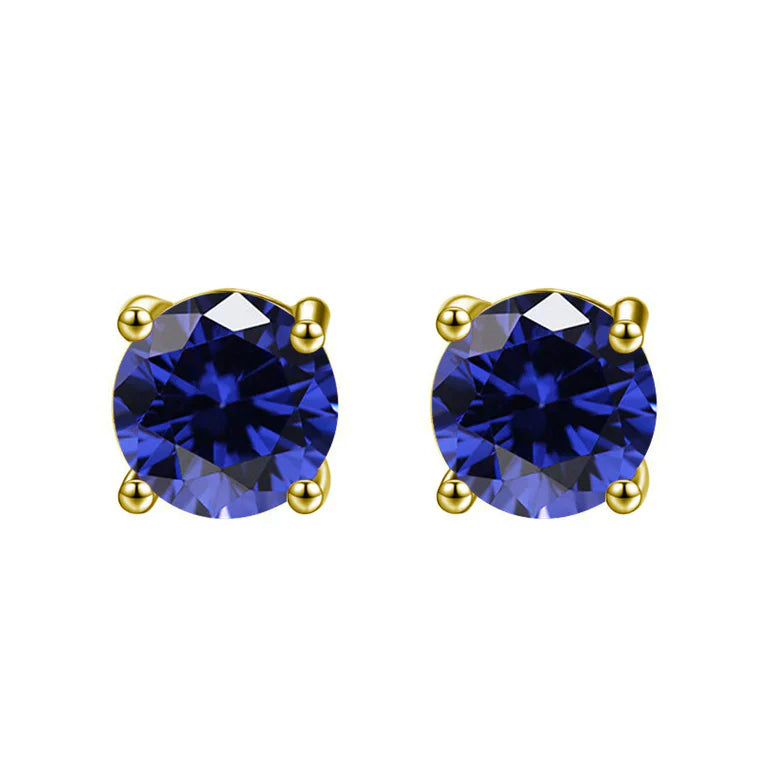 DiamondX 18K Yellow Gold 1 Carat Created Round Sapphire Birthstone Stud Earrings All Colors Plated