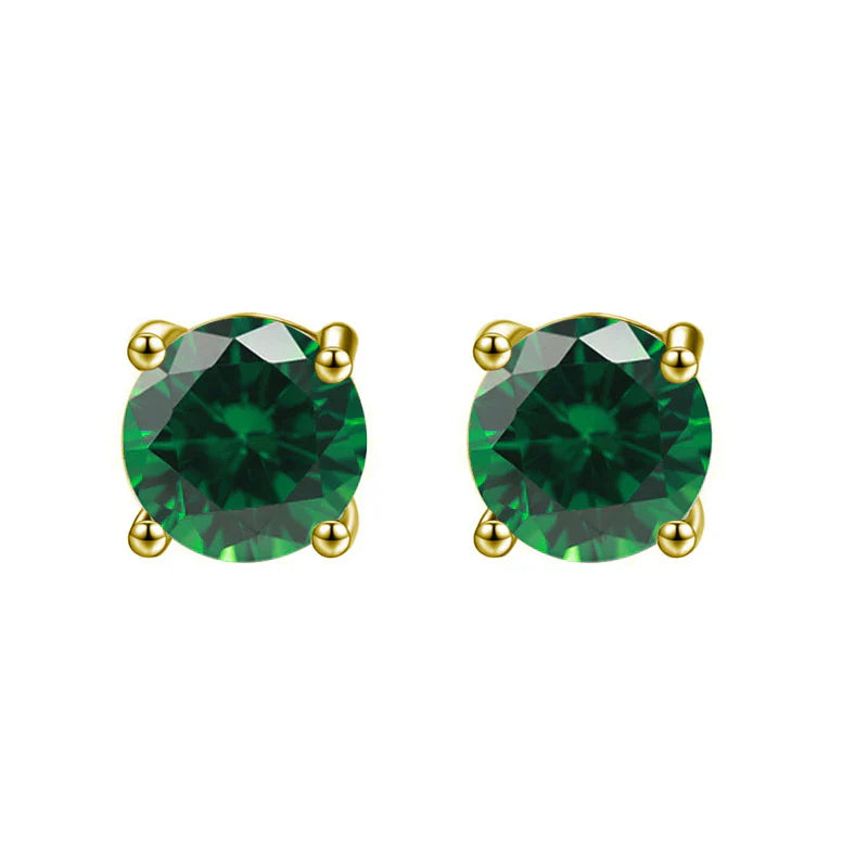 DiamondX 18K Yellow Gold 1 Carat Created Round Sapphire Birthstone Stud Earrings All Colors Plated
