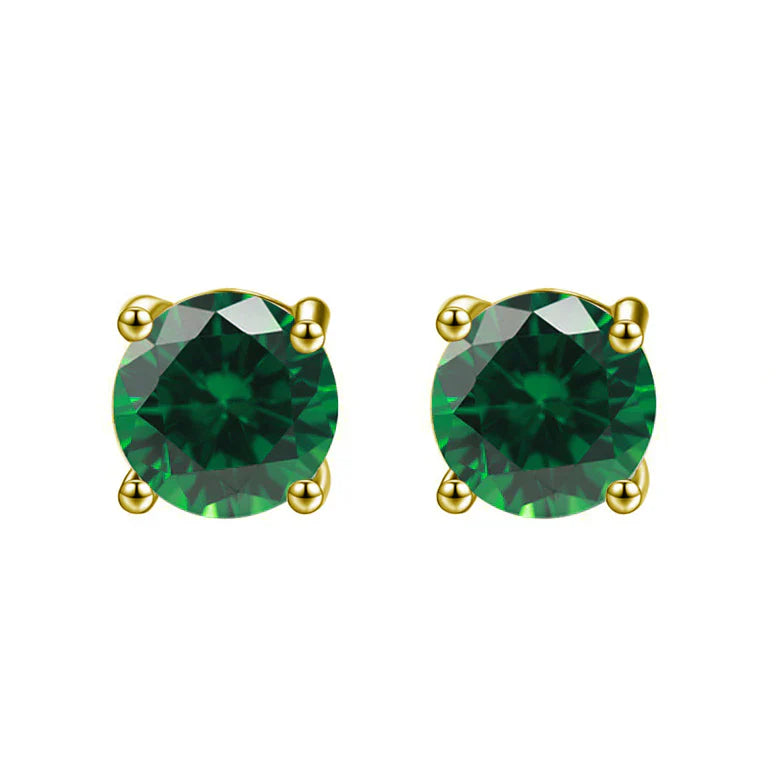 DiamondX 18K Yellow Gold 1 Carat Created Round Sapphire Birthstone Stud Earrings All Colors Plated