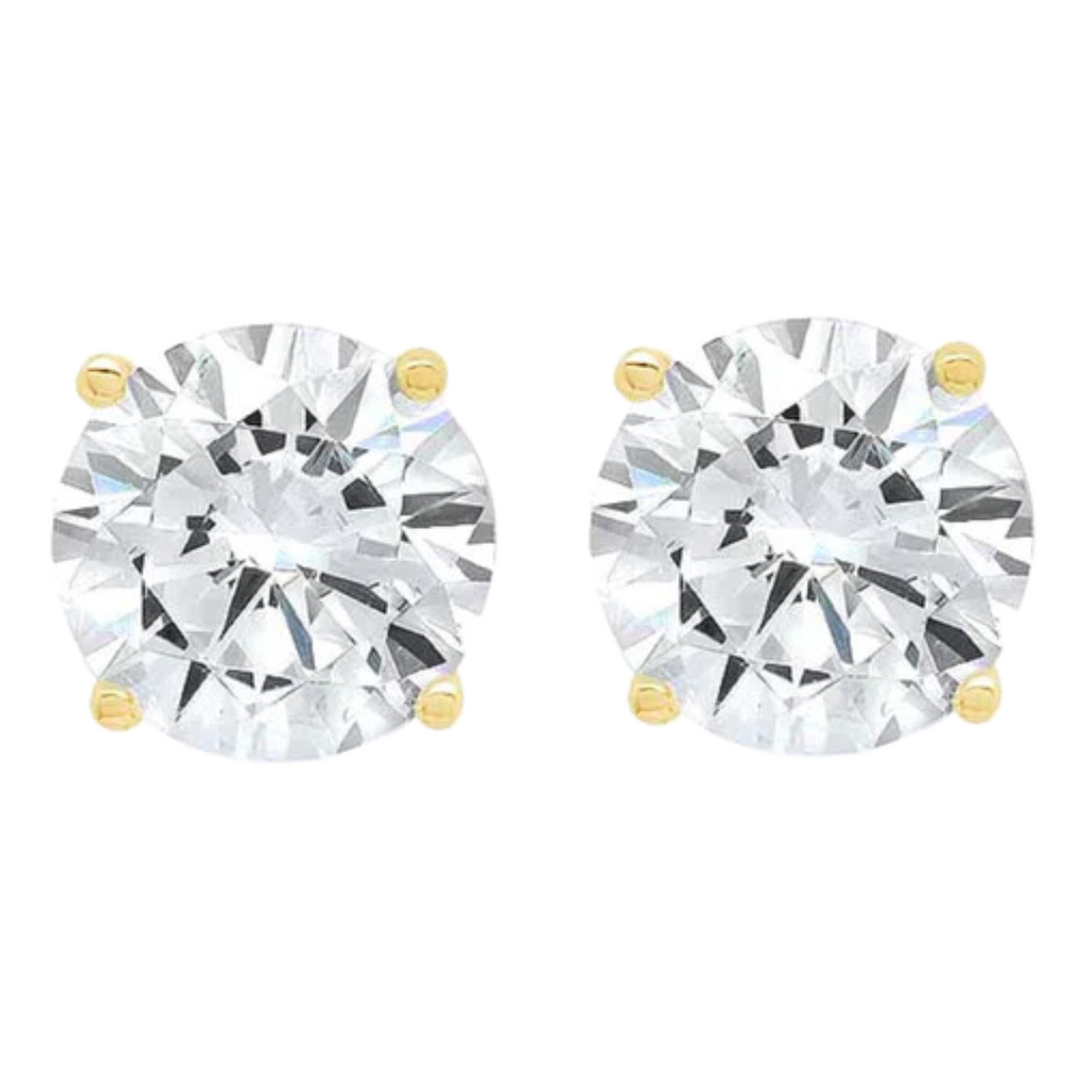 14k Yellow and Rose Gold 1/4 Carat Solitaire Created Diamond 2 Pair Round and Princess Stud Earrings