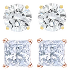 14k Yellow and Rose Gold 1/2 Carat Solitaire Created Diamond 2 Pair Round and Princess Stud Earrings