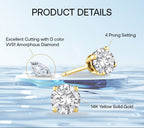 DiamondX 14K Yellow Solid Gold Created White Diamond Round 1/4Ct, 1/2Ct, 1Ct, 2Ct, 3Ct Stud Earrings - D/VVS1