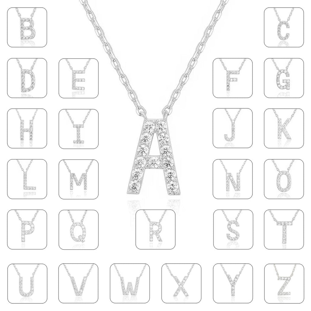 DiamondX 18K White Gold A-Z Alphabet Created White Sapphire Necklace Initial Plated