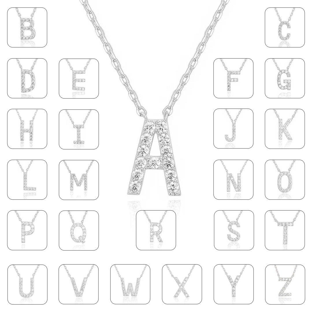 DiamondX 18K White Gold A-Z Alphabet Created White Sapphire Necklace Initial Plated