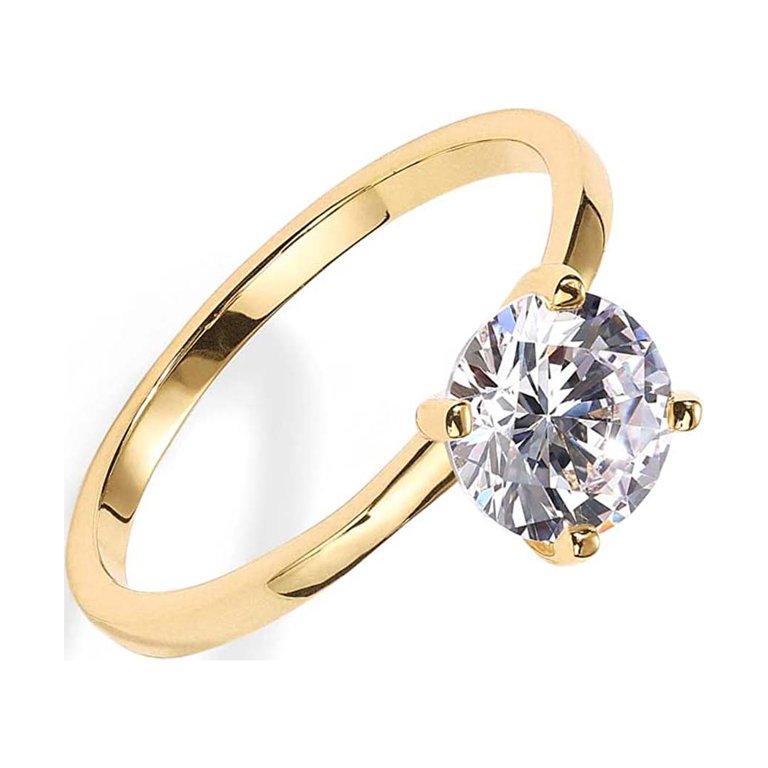 DiamondX 18K Yellow Gold Created White Sapphire Round Engagement Wedding Ring Plated Sizes 5-10