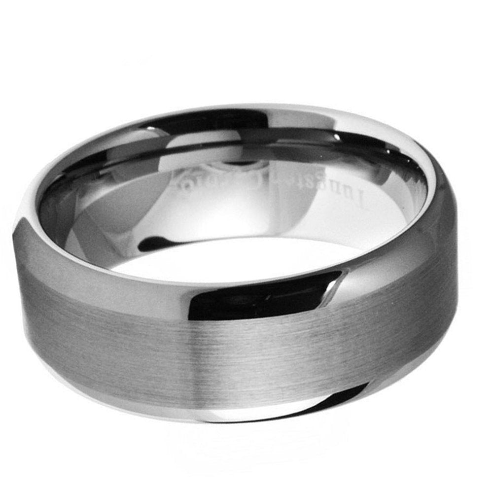 DiamondX Tungsten 8mm Silver Brushed Ring Wedding Band For Men & Women
