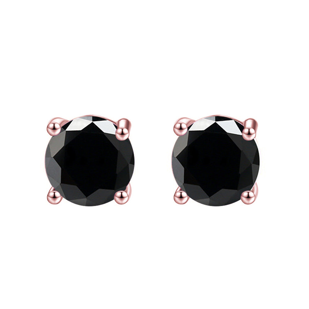 14k Rose Gold 1/4 ct Created Black Diamond Round Stud Earrings