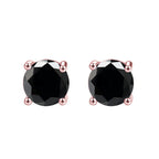10k Rose Gold Created Black Diamond Round Stud Earrings 4mm Plated