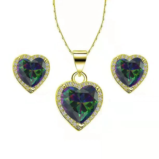 DiamondX 18k Yellow Gold Plated Heart 4 Carat Created Alexandrite Full Set Necklace, Earrings 18 Inch