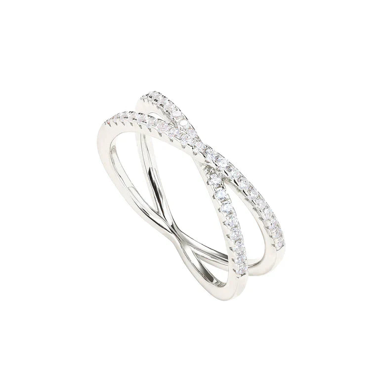 DiamondX 18K White Gold Created Mosianite Criss Cross Eternity Band Plated