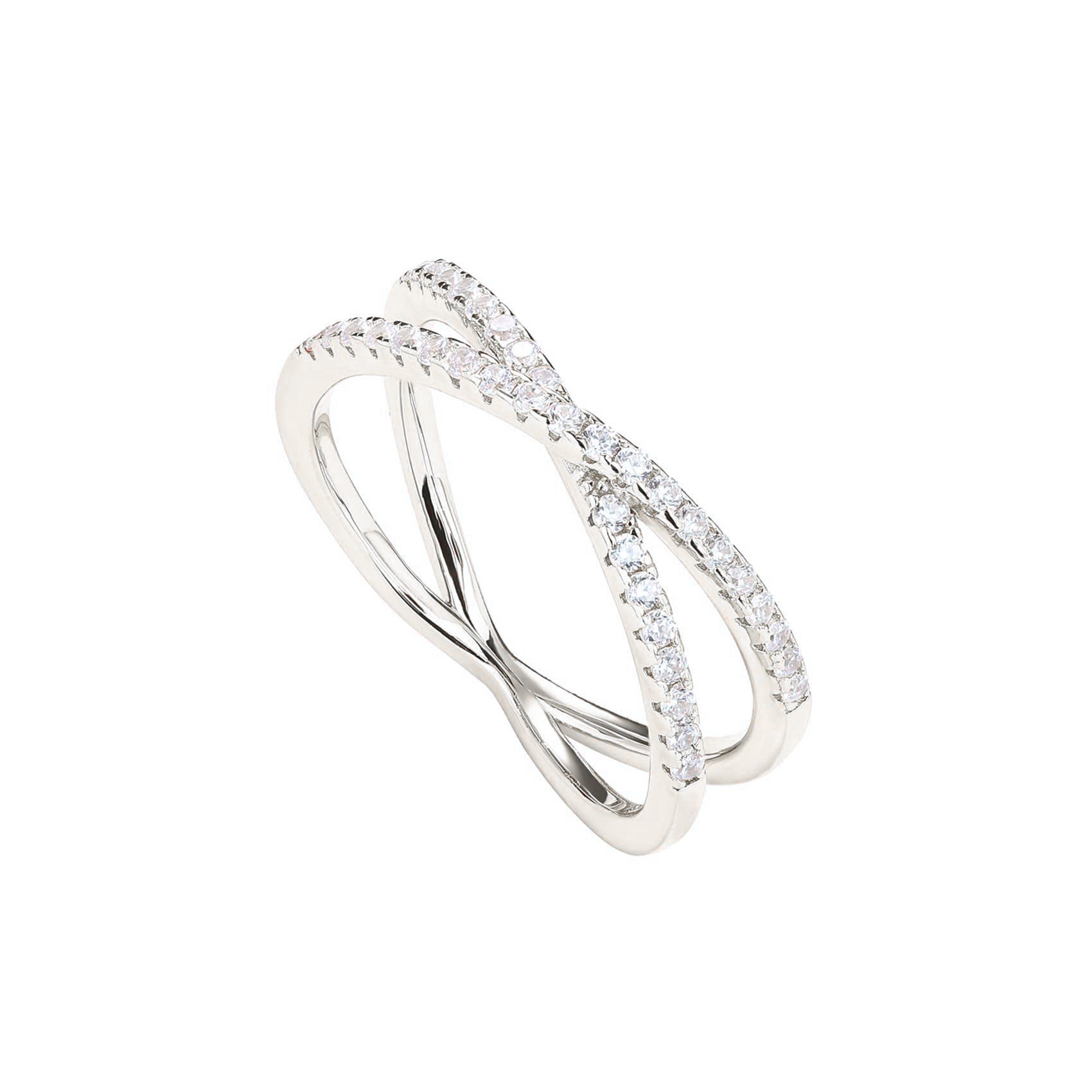 DiamondX 18K White Gold Created White Sapphire Criss Cross Eternity Band Plated Size 7