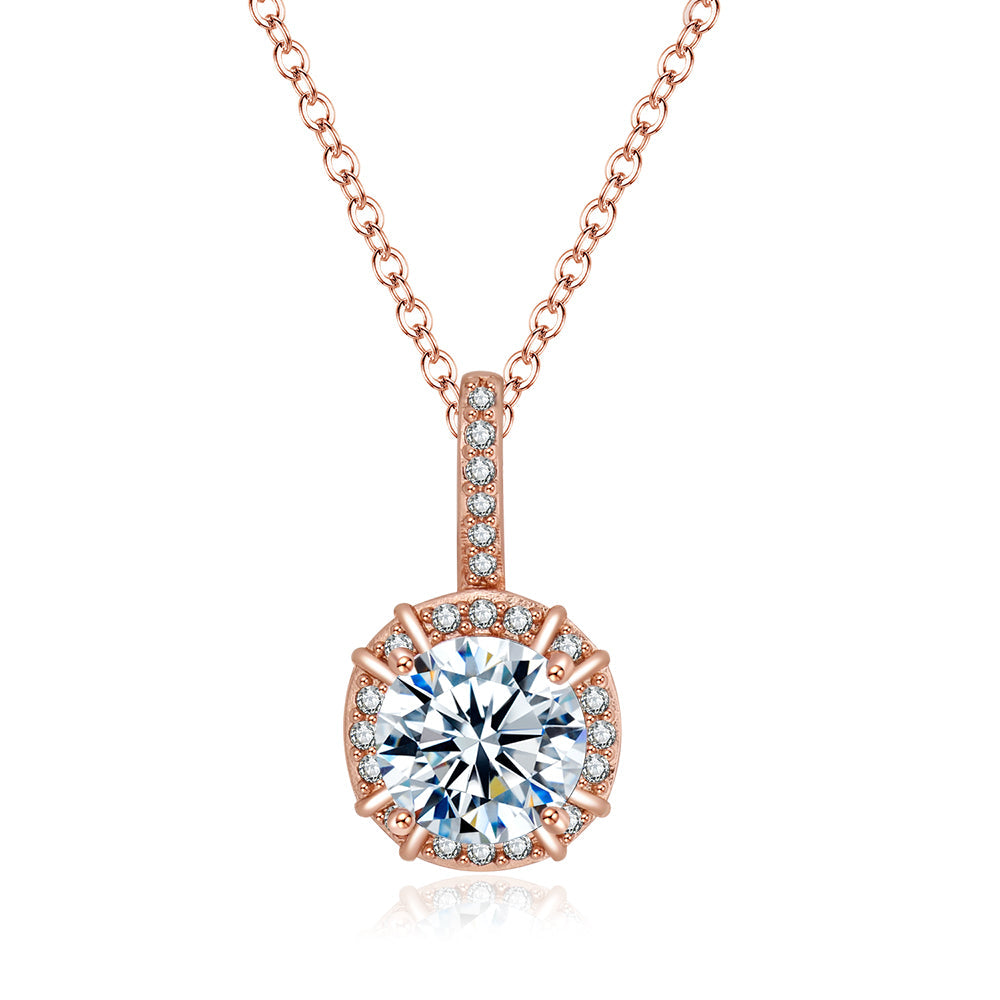 DiamondX 18K Rose Gold 1ct Halo White Sapphire Round 18 Inch Necklace Plated