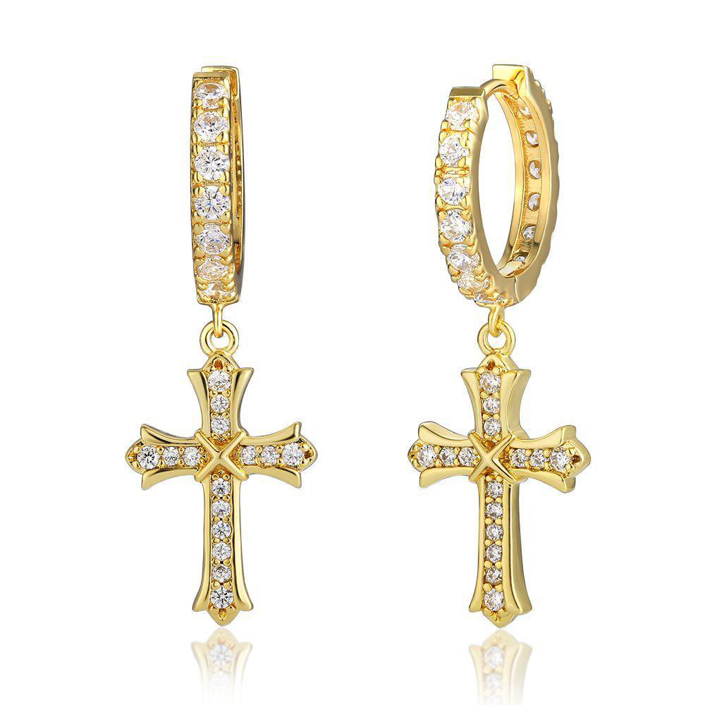 DiamondX 24K Yellow Gold 1/2Ct Cross Hoop Earrings Plated
