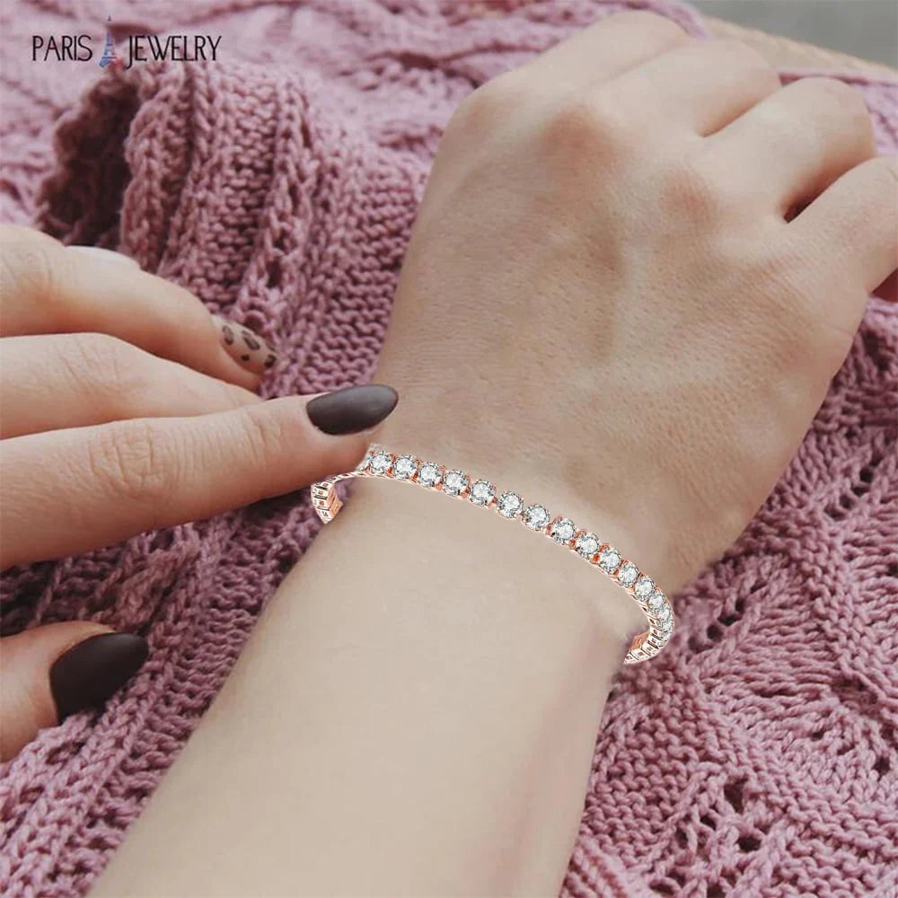 DiamondX 24K Rose and White Gold 6ct Created White Sapphire Round Adjustable Tennis Bracelet Unisex Plated