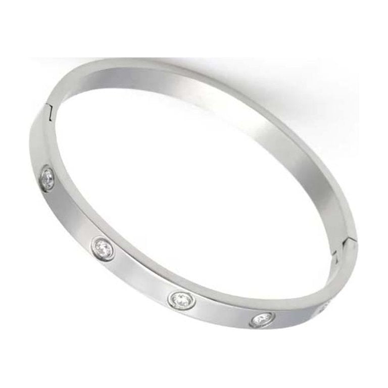 DiamondX18K White Gold Created White Sapphire Bangle Bracelet Plated 7.25 inch