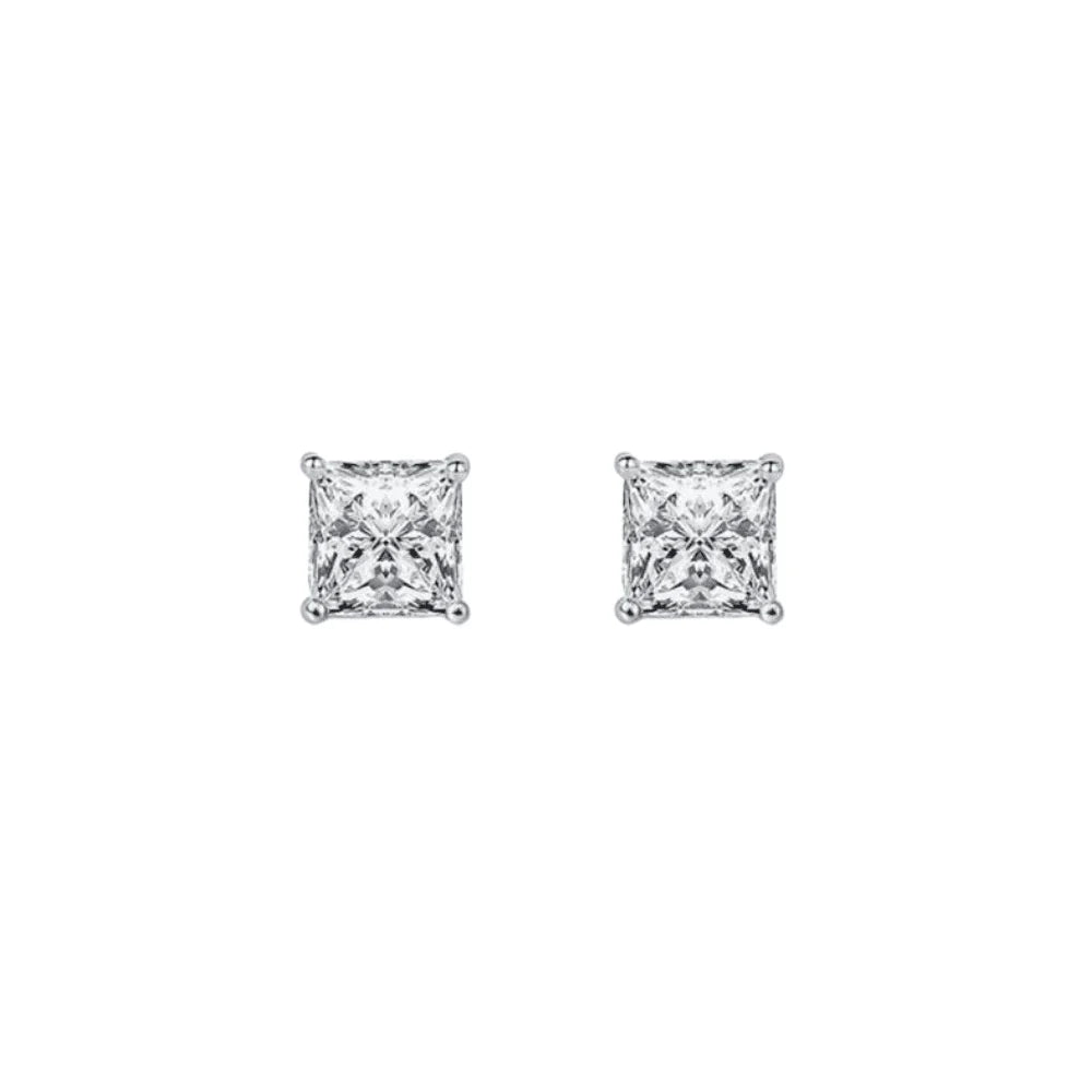18K White Gold 1/2 Carat 6mm Princess Moissanite Screw Back Stud Earrings Women Plated by DiamondX