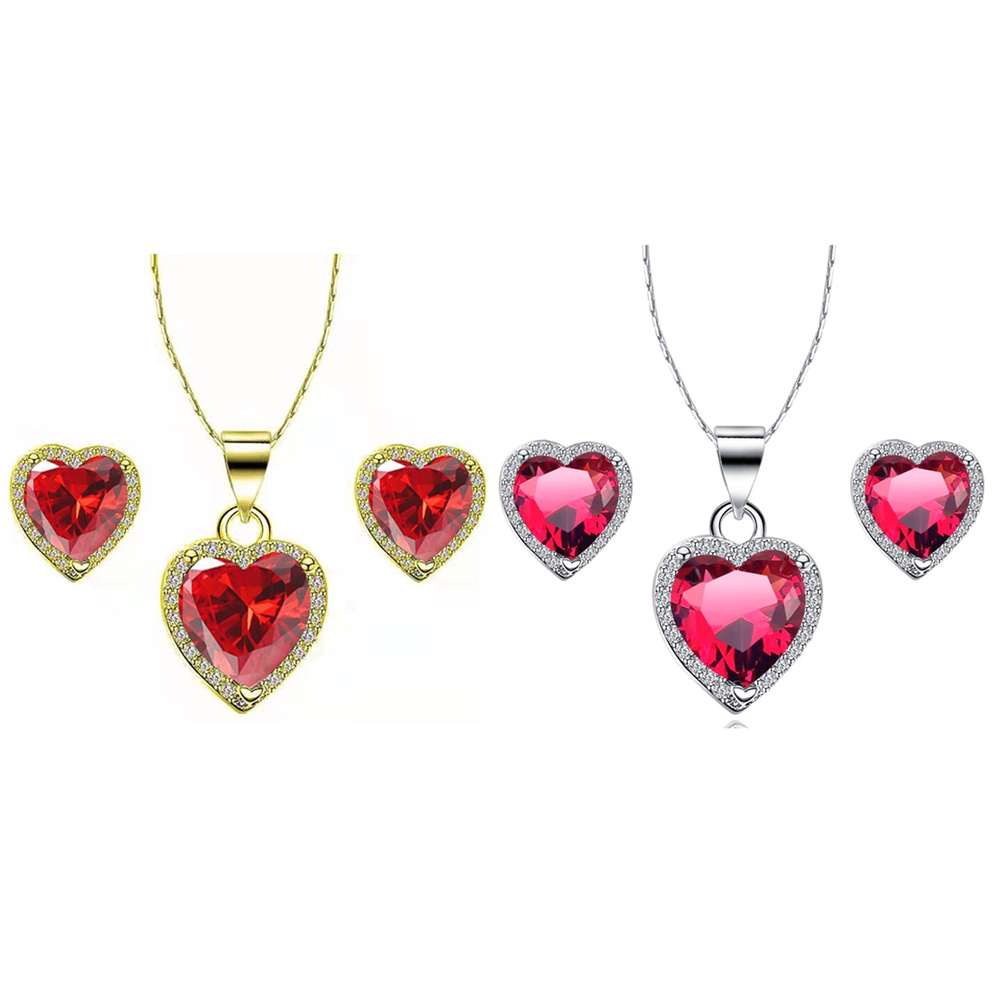 DiamondX 24k Yellow and White Gold 3Ct Created Ruby CZ Full Necklace Set 18 inch Plated