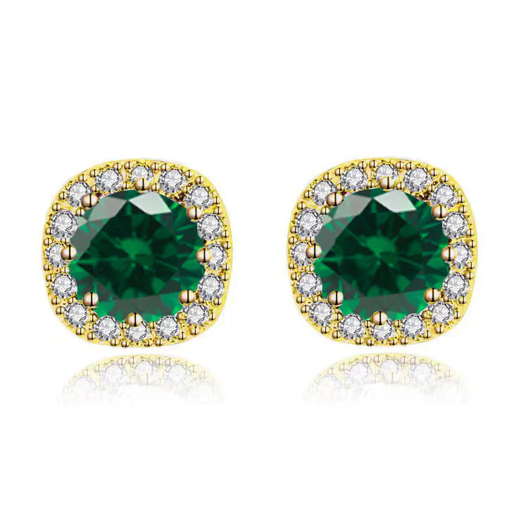 DiamondX 18k Yellow Gold 1 Carat Created Halo Round Sapphire Birthstone Stud Earrings All Colors Plated