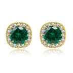 DiamondX 18k Yellow Gold 1 Carat Created Halo Round Sapphire Birthstone Stud Earrings All Colors Plated