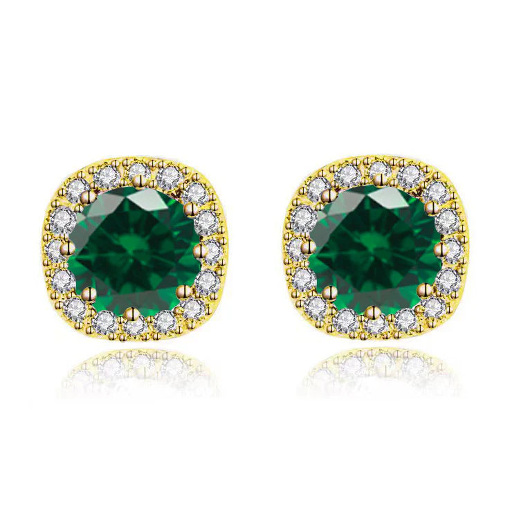 DiamondX 18k Yellow Gold 1 Carat Created Halo Round Sapphire Birthstone Stud Earrings All Colors Plated