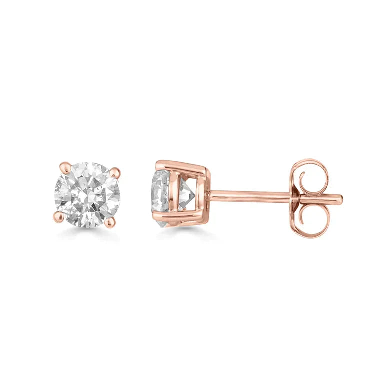 DiamondX 14K Rose Gold 2 Carat Round Created Diamond Solitaire Stud Earrings
