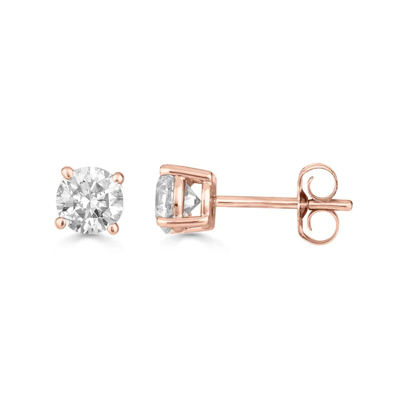 DiamondX 14K Rose Gold 1 Carat Round Created Diamond Solitaire Stud Earrings
