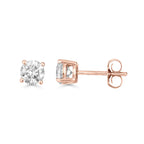 DiamondX 14K Rose Solid Gold Created White Diamond Round 1/4Ct, 1/2Ct, 1Ct, 2Ct, 3Ct Stud Earrings - D/VVS1
