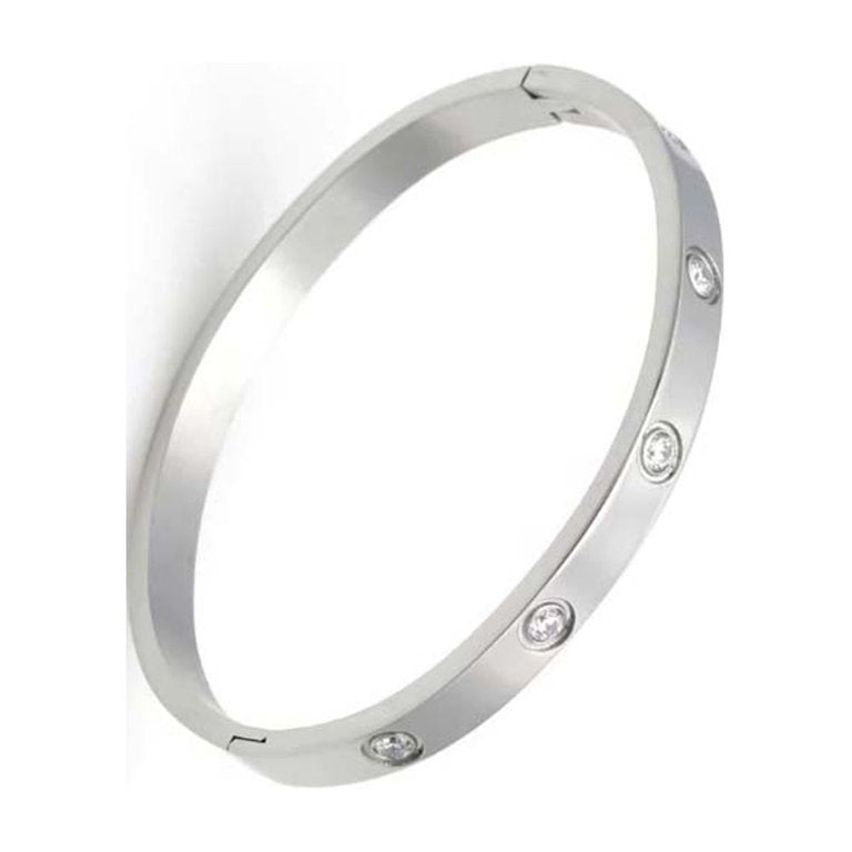 DiamondX18K White Gold Created White Sapphire Bangle Bracelet Plated 7.25 inch