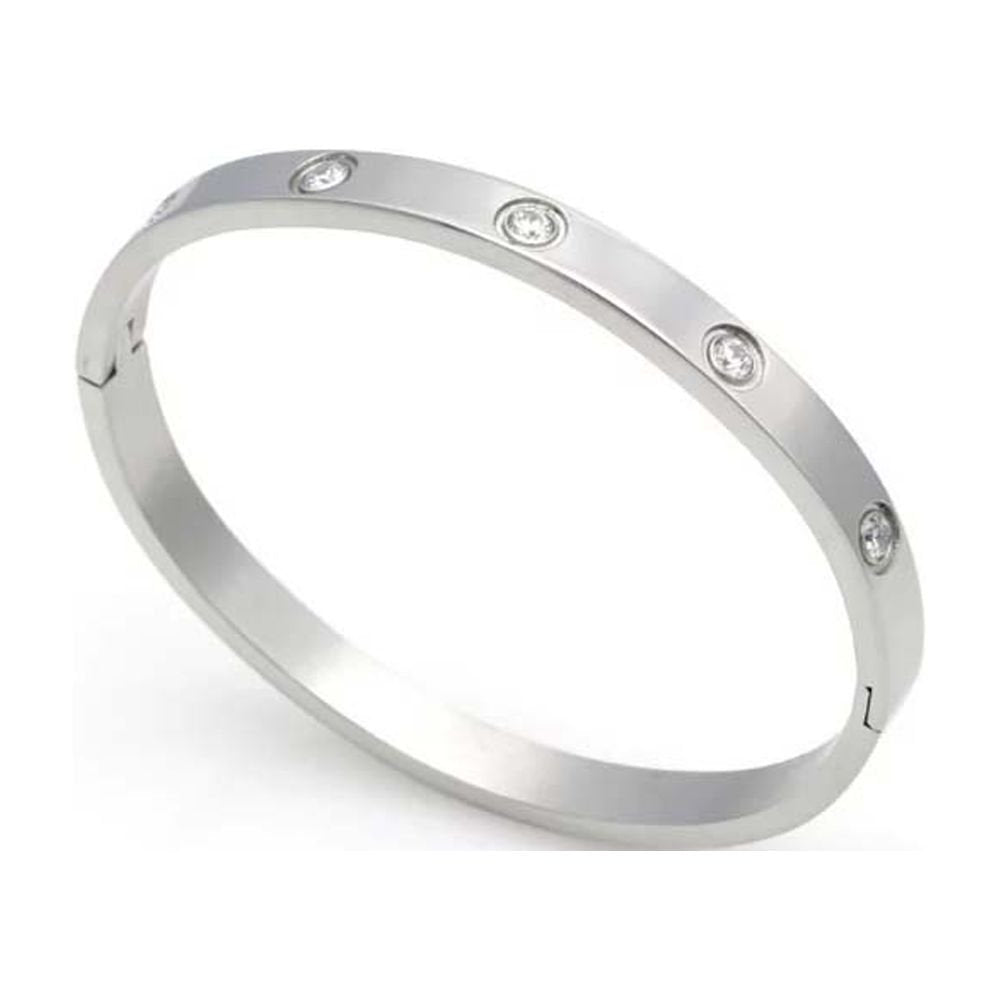 DiamondX18K White Gold Created White Sapphire Bangle Bracelet Plated 7.25 inch