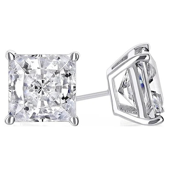 DiamondX 14K White Solid Gold Created White Diamond Princess 1/4Ct, 1/2Ct, 1Ct, 2Ct, 3Ct Stud Earrings - D/VVS1