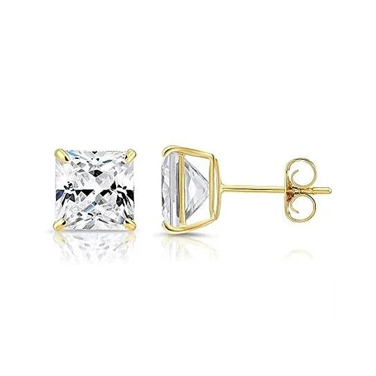 DiamondX 18K Yellow Gold White Sapphire 4 Carat Square Stud Earrings